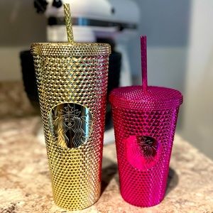 NEW 2022 holiday Starbucks studded tumbler duo in Gold & Sangria